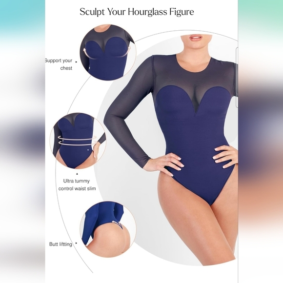 Popilush Longsleeve Mesh Shapewear Tummy Control Bodysuit Size 2XL - Picture 3 of 10